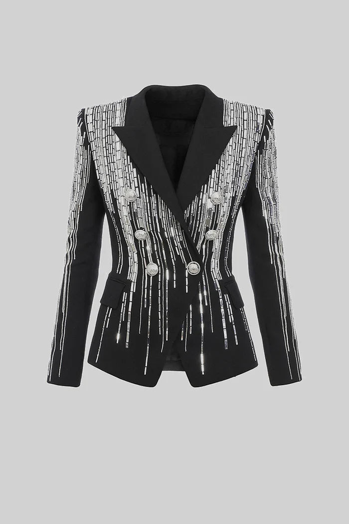 Rhinestone Double Breast Suit - Black