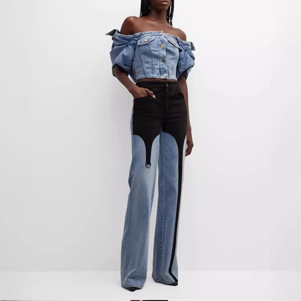 High-waisted loose straight pants