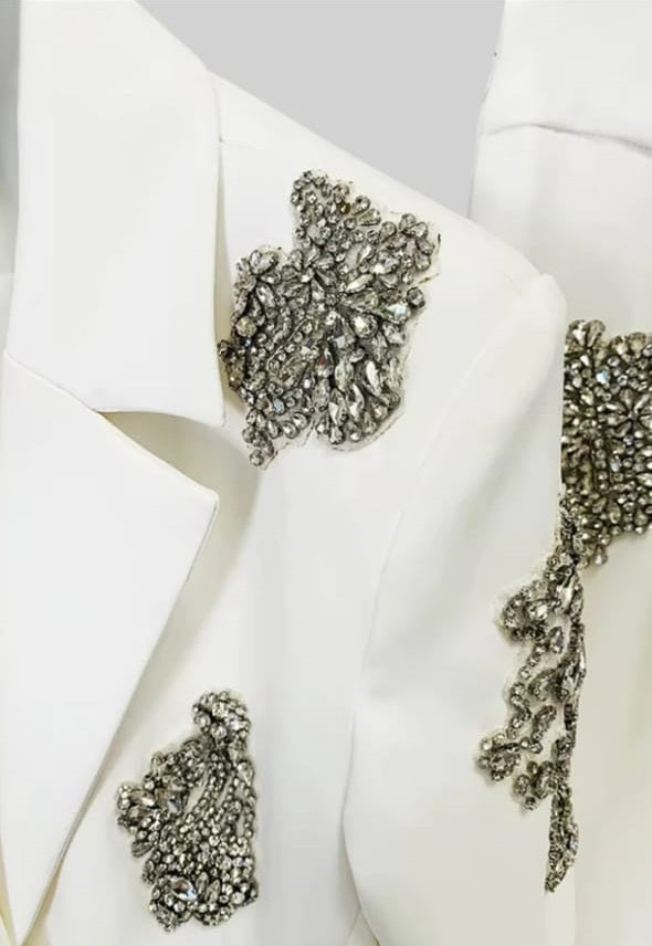 Refined Floral Embellished Pantsuit - White