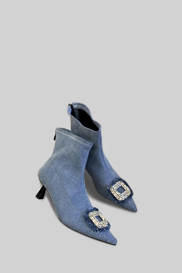 Celine blue Denim boots with Jewel Detail