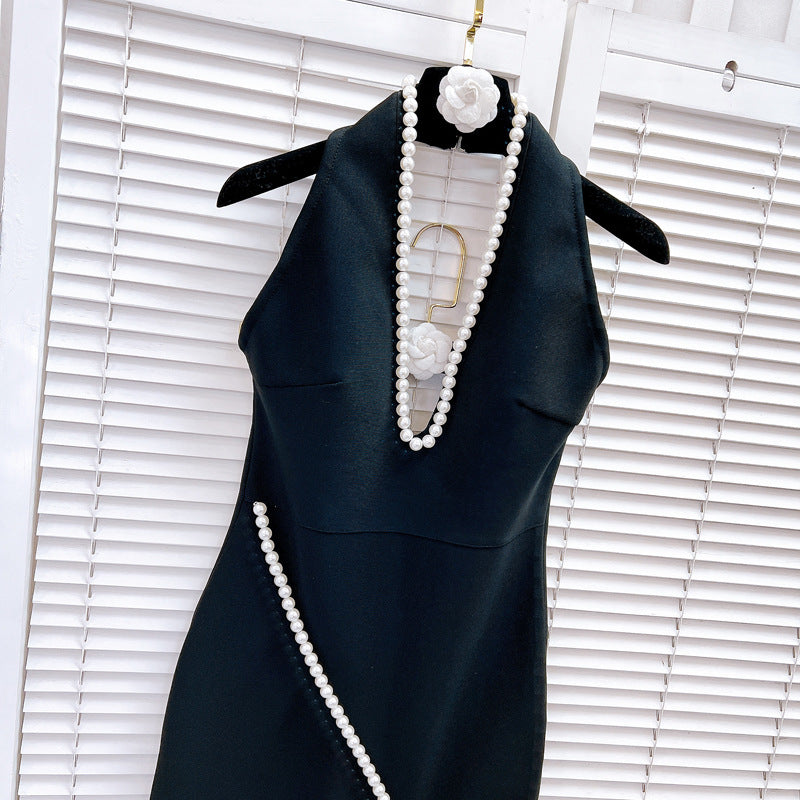Sleeveless backless beaded sim dress