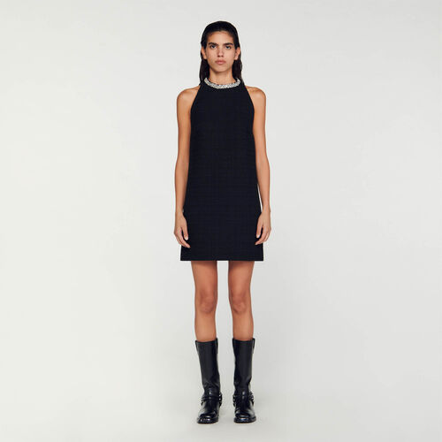 SANDRO DRESS WITH JEWELLERY COLLAR