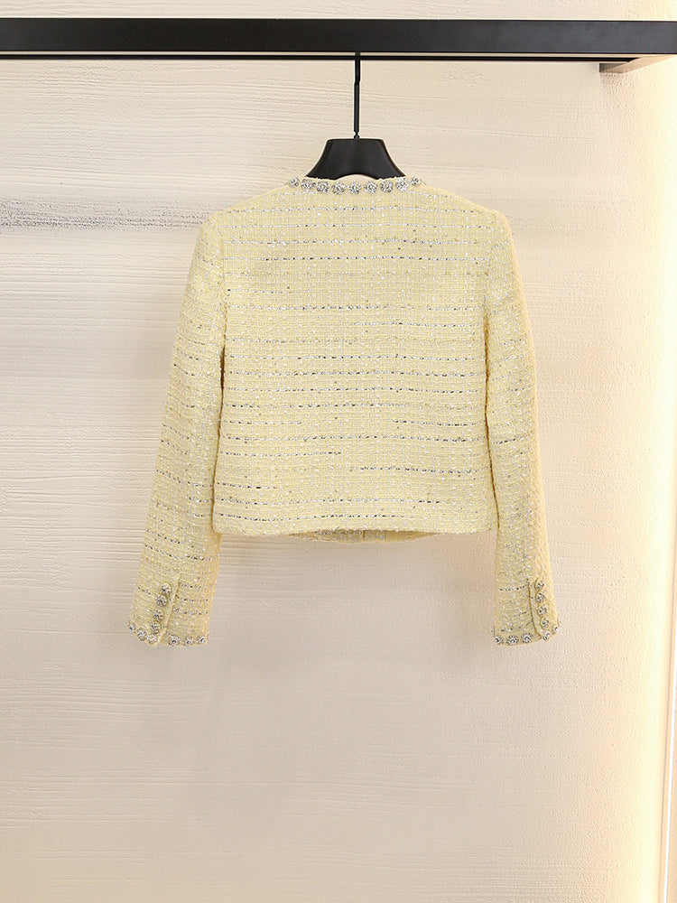 Diamond pocket check tweed coat