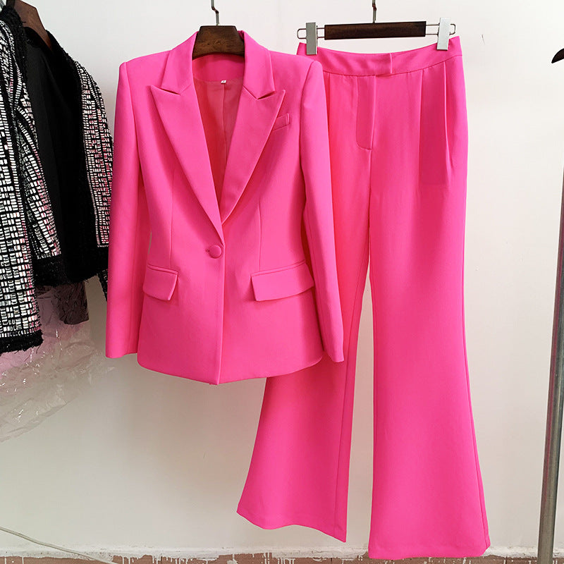One-button slim blazer + bell pants set of two