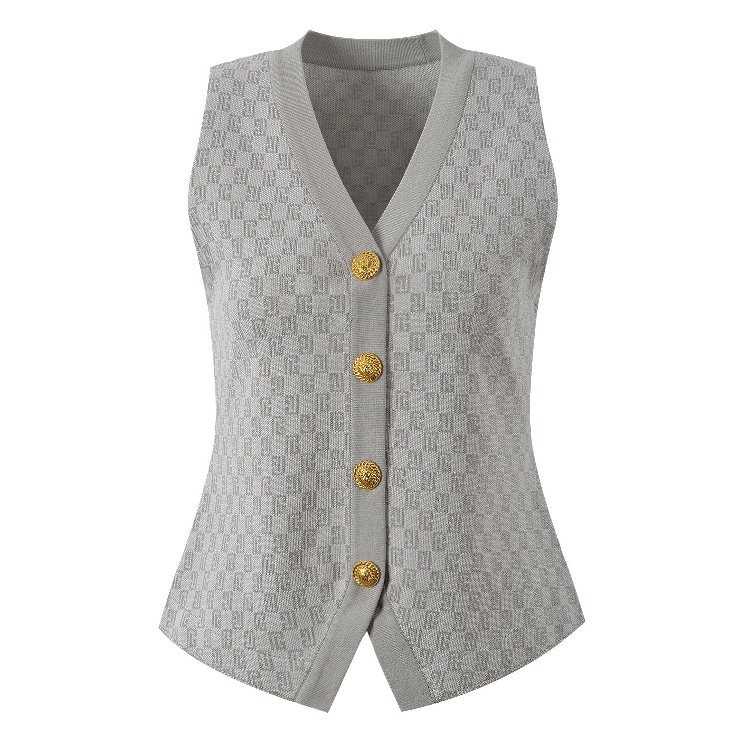 V-neck metal buckle jacquard suit