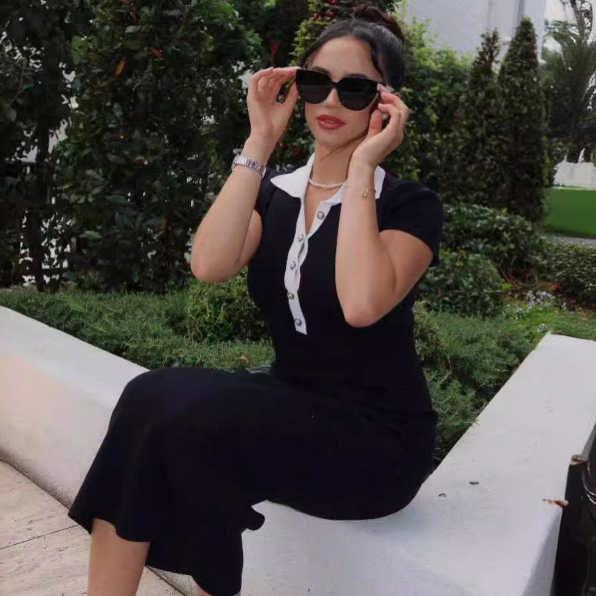 Hip short sleeve long dress