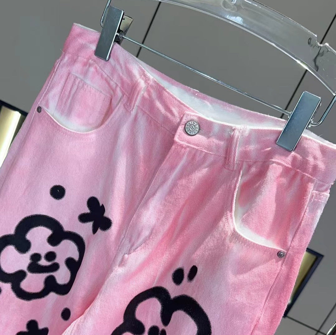 Floral graffiti cartoon print pant