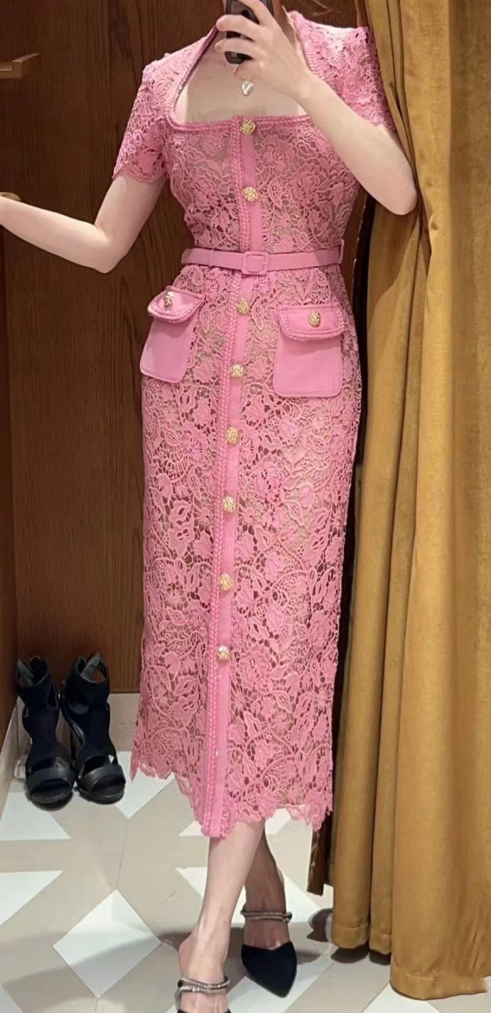 Short Sleeve slim fit pink dress