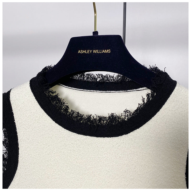 Contrast Raw Edge Tassel Dress