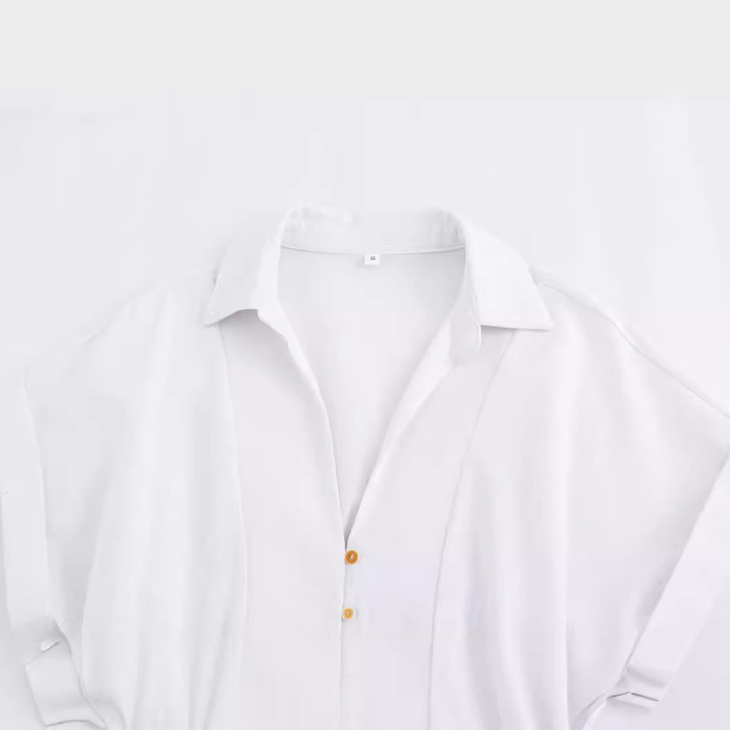 Linen blend Collared shirt dress