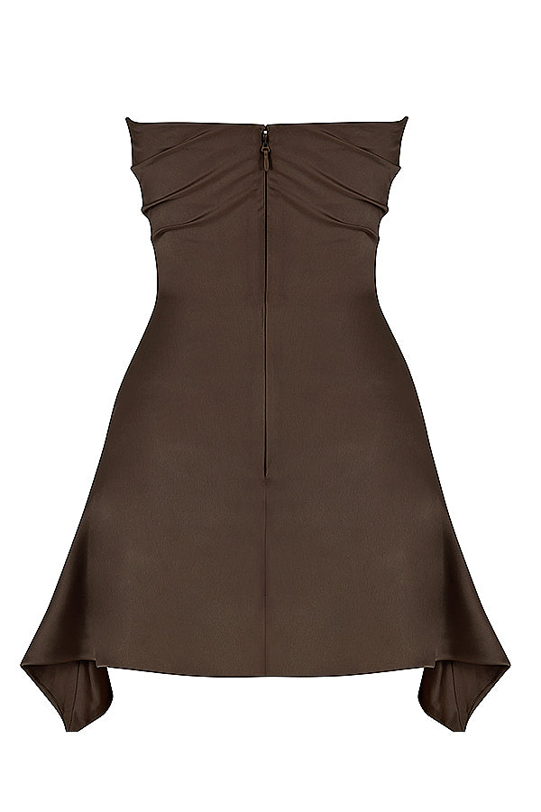 JASMINE CHOCOLATE DRAPED STRAPLESS CORSET MINI DRESS - Brown
