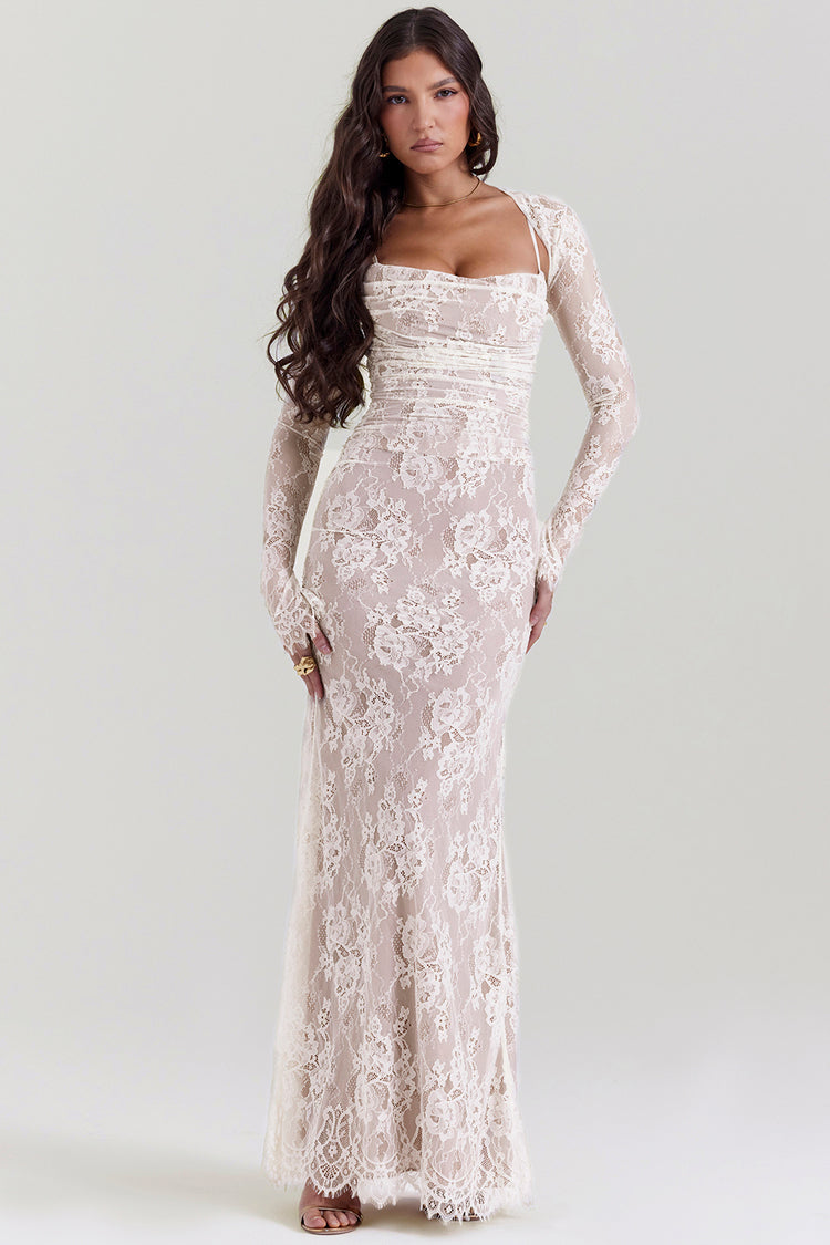 ARTEMIS VINTAGE CREAM LACE MAXI DRESS - White / beige ARTEMIS VINTAGE CREAM LACE MAXI DRESS - White / beige