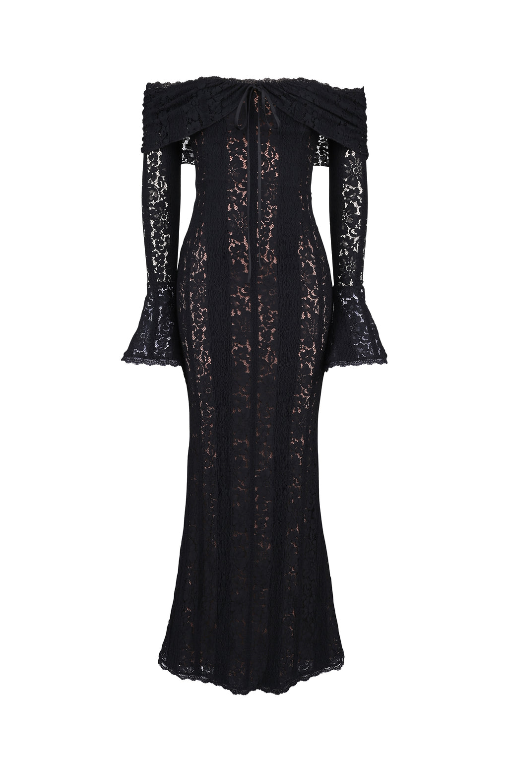 Off Shoulder Floral Lace Maxi Dress - Black Off Shoulder Floral Lace Maxi Dress - Black