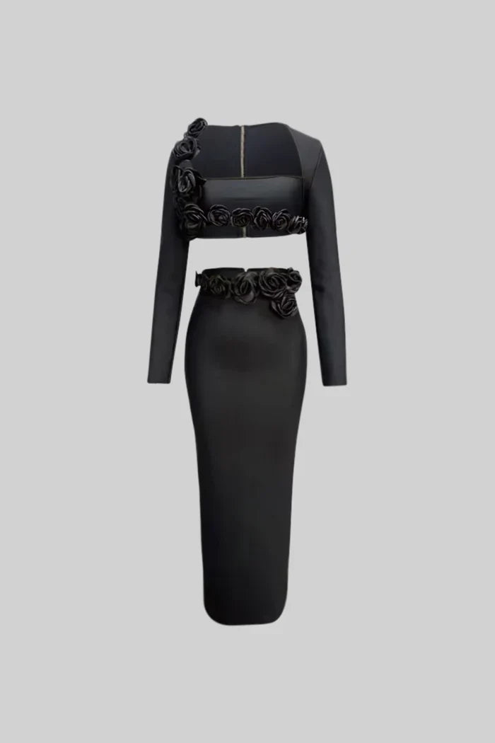 Two Piece Flower Detail Top and Maxi Skirt