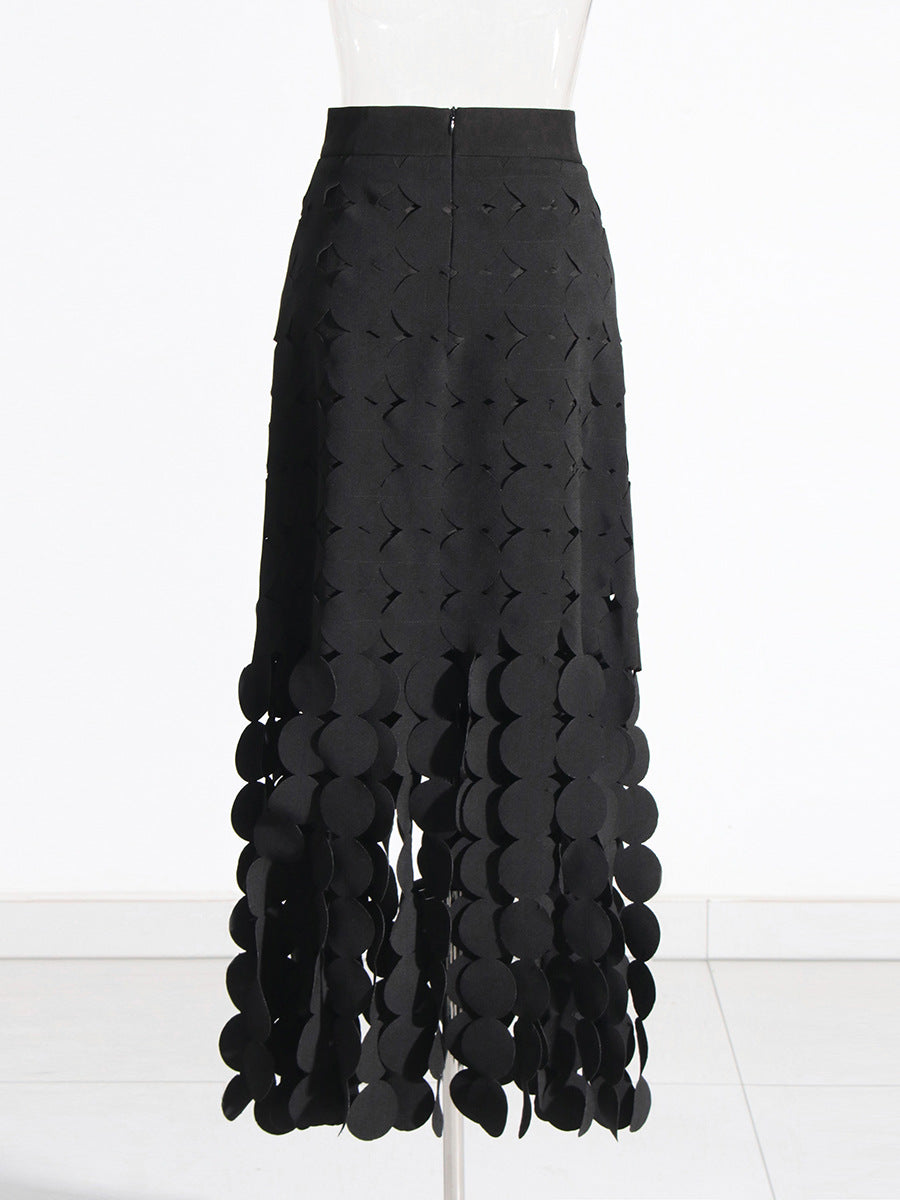 Spliced round tassel long skirt
