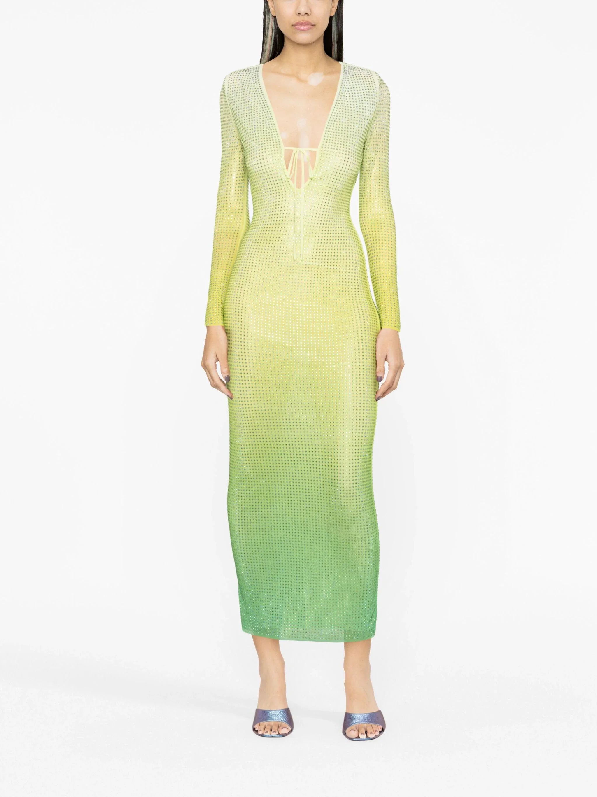 Self-Portrait Crystal-Embellished Gradient Mesh Dress