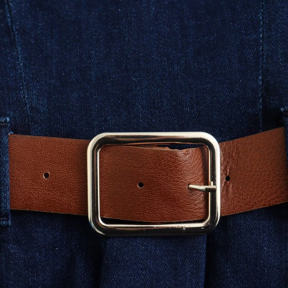 Zar Retro with Belt Denim Midi Dress