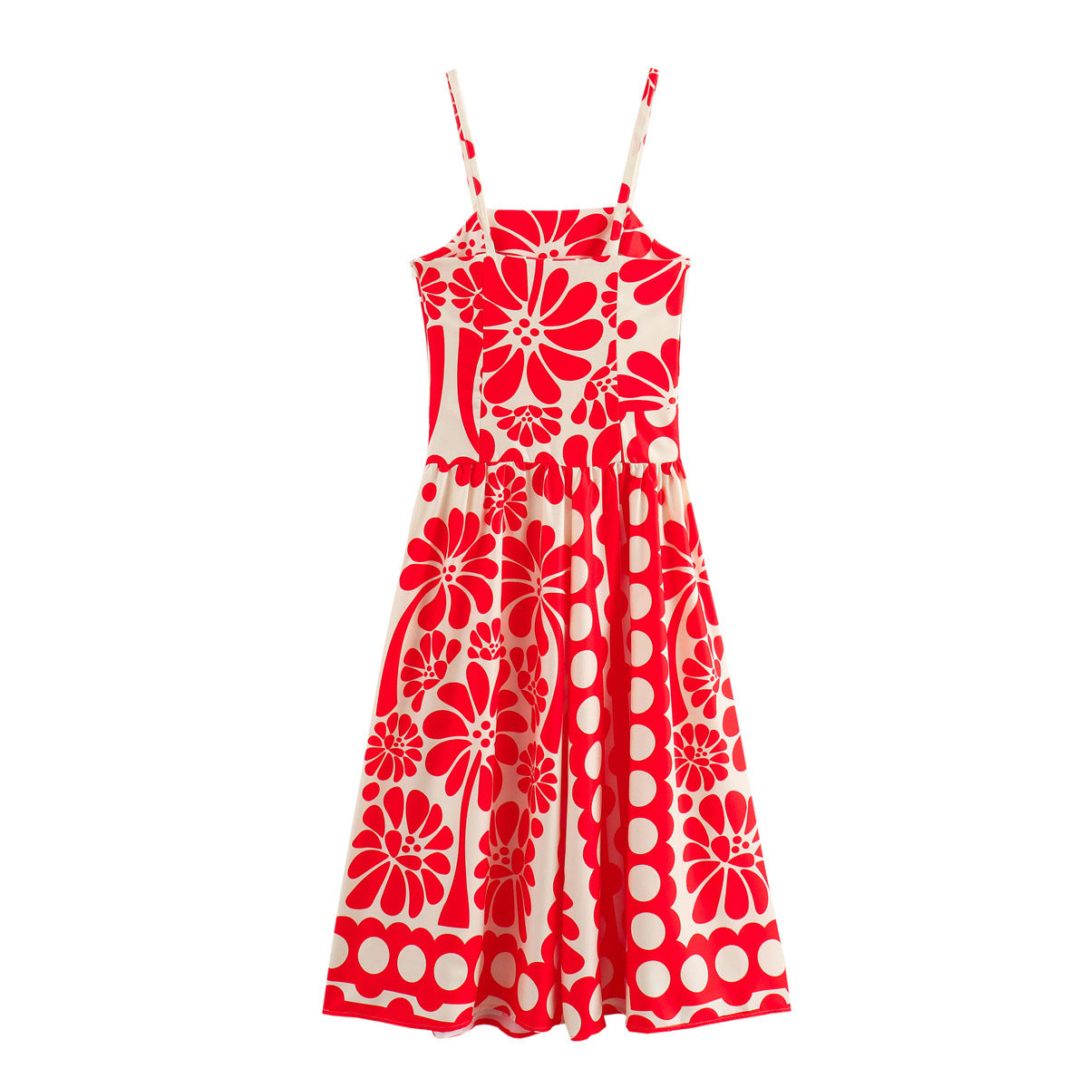 Flower printed suspender red dress