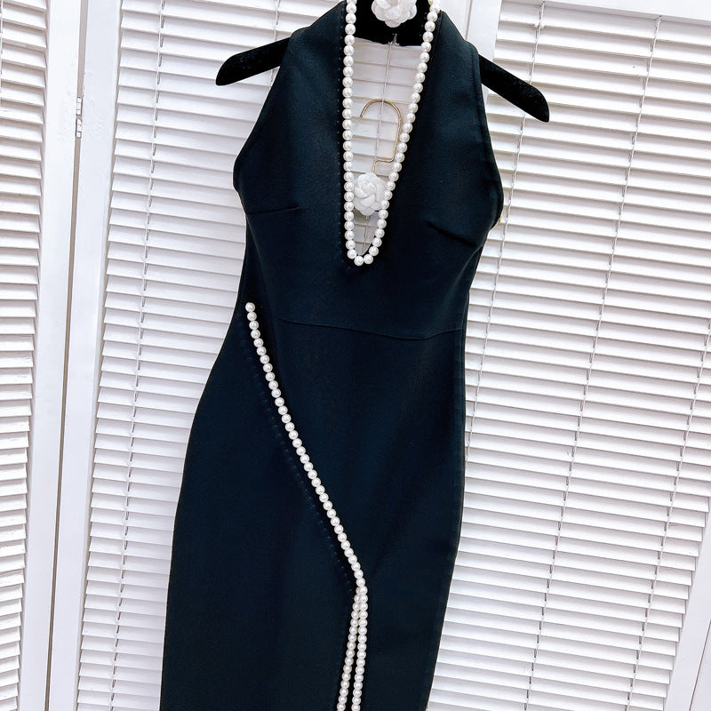 Sleeveless backless beaded sim dress