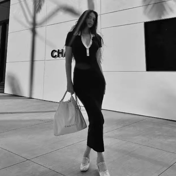 Hip short sleeve long dress