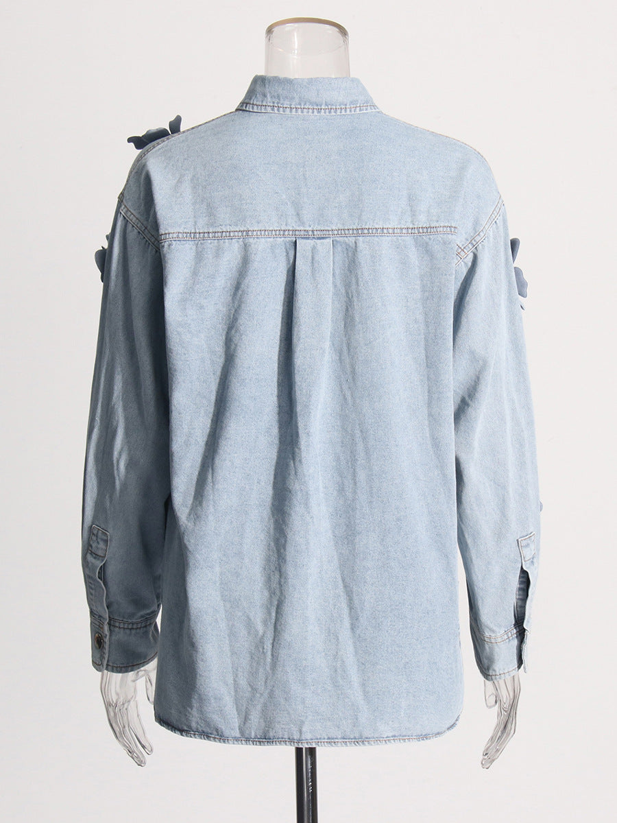 Flower decoration stitched denim Coats for women