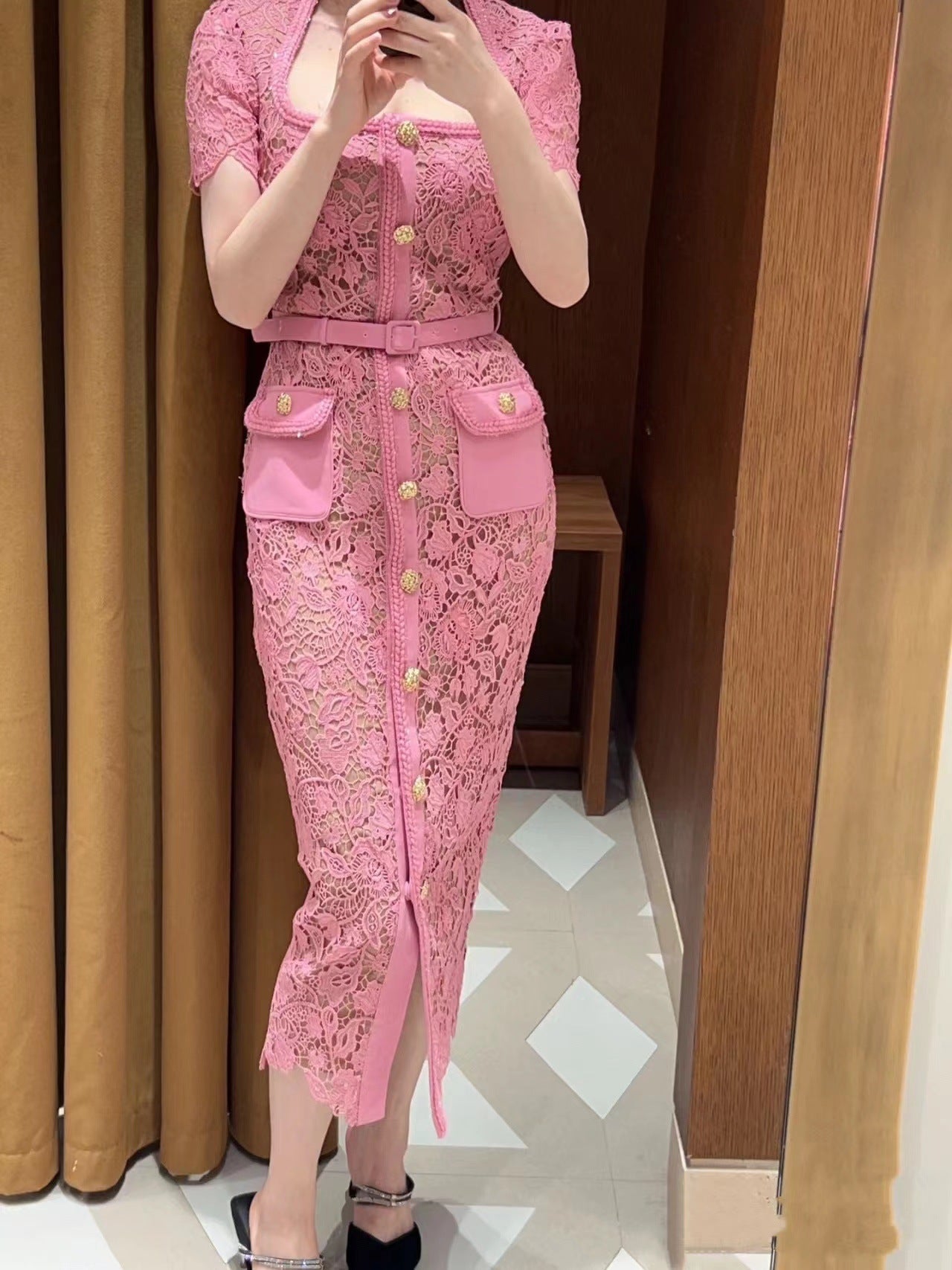 Short Sleeve slim fit pink dress