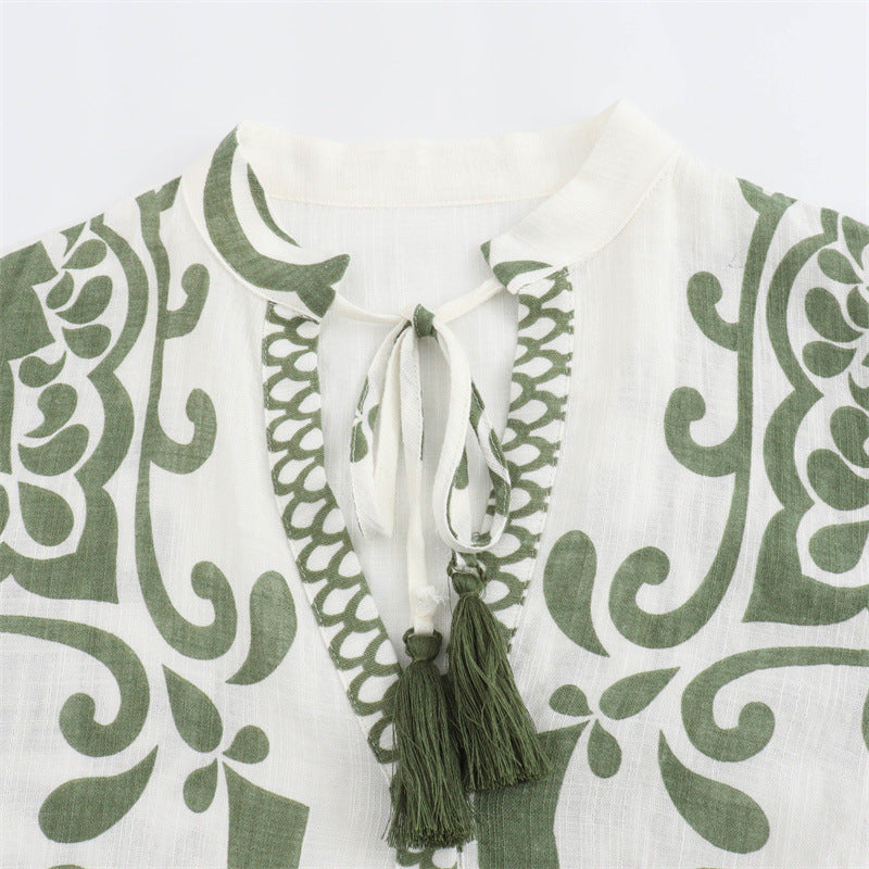 resort style green print dress