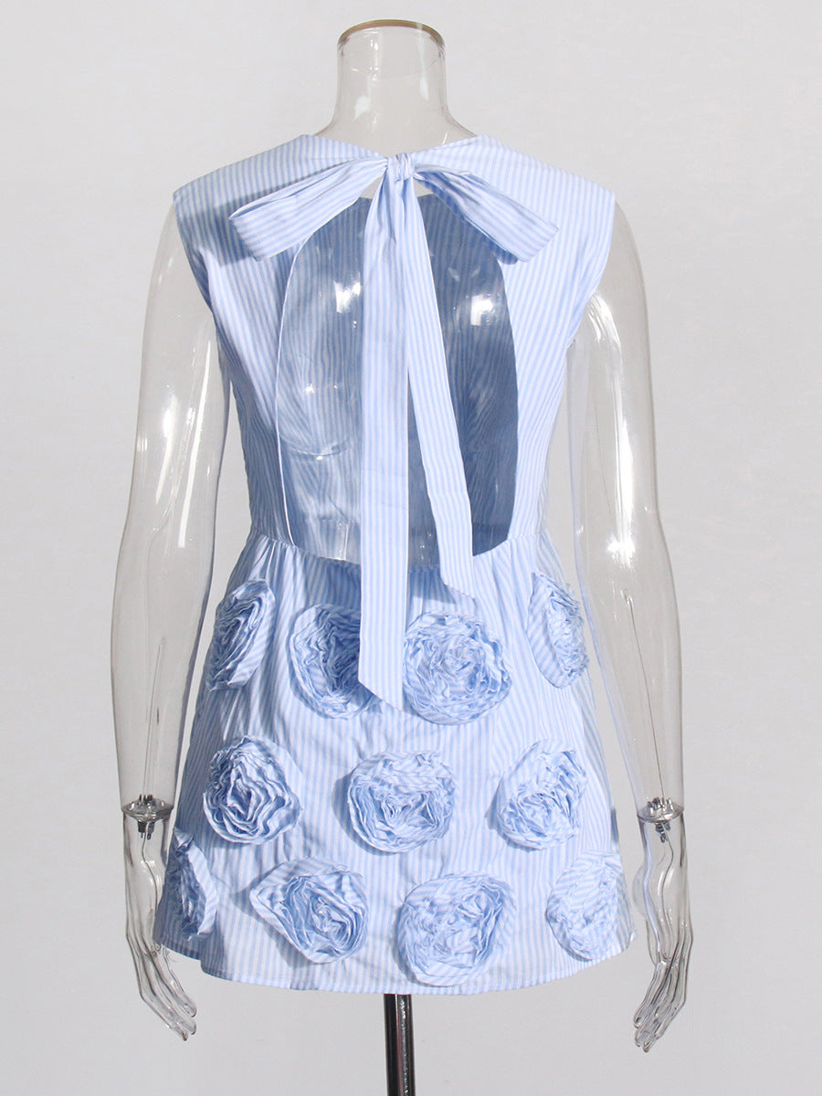 Lace-up stitching flower dress