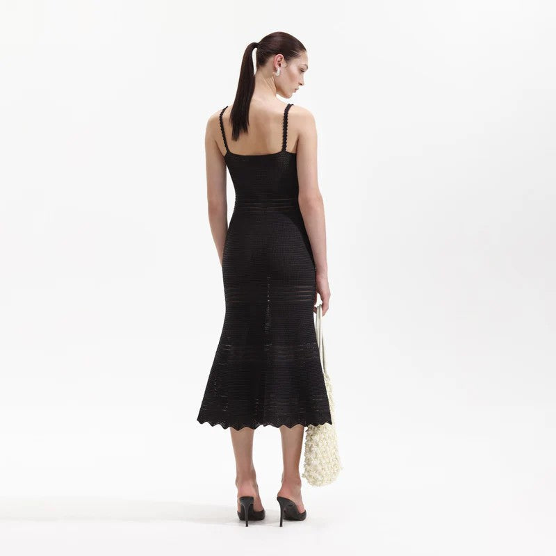 BLACK CROCHET CUT OUT MIDI DRESS