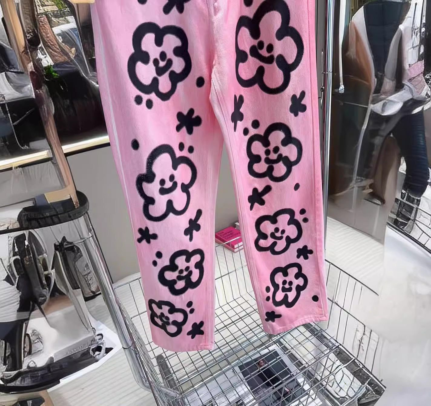 Floral graffiti cartoon print pant