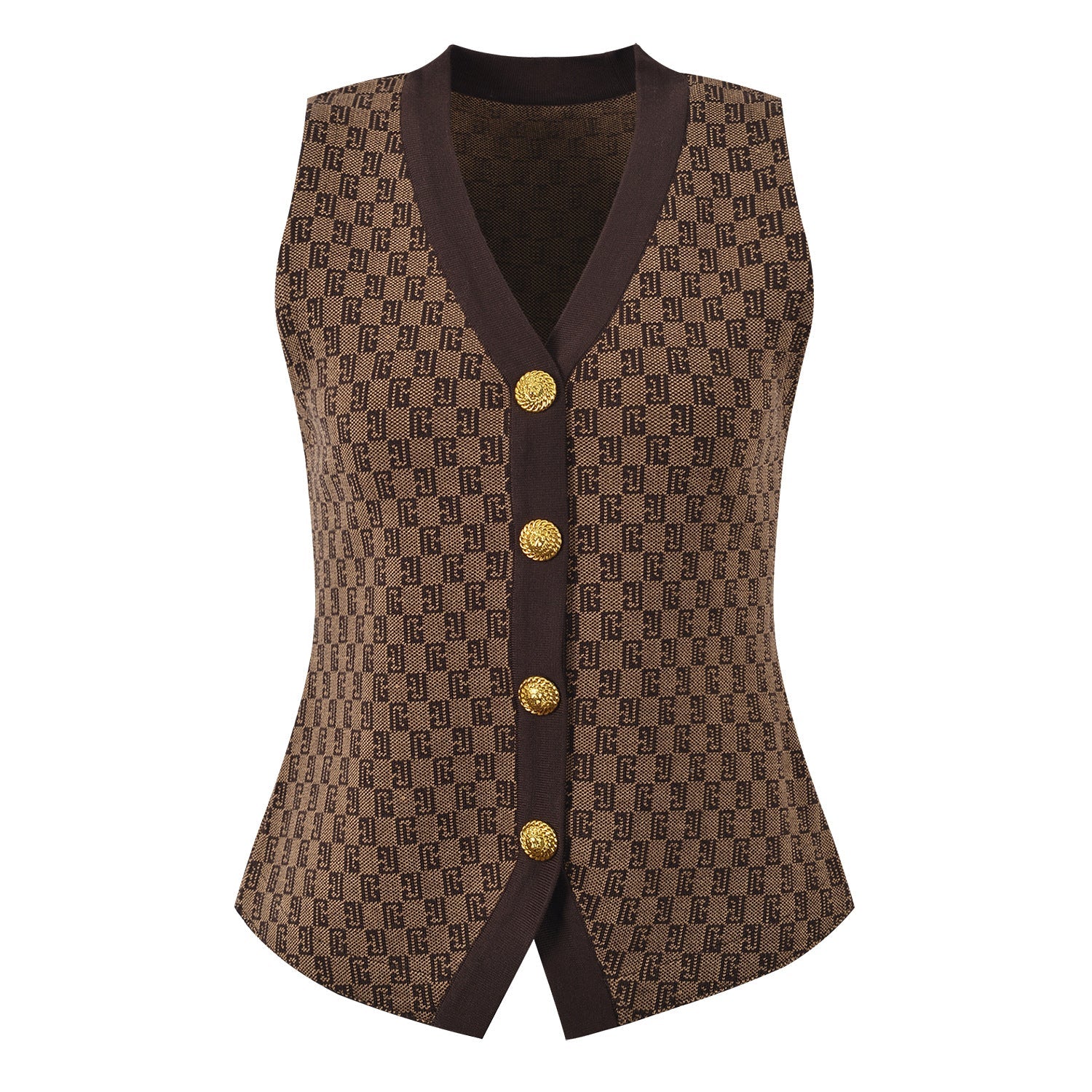 V-neck metal buckle jacquard suit