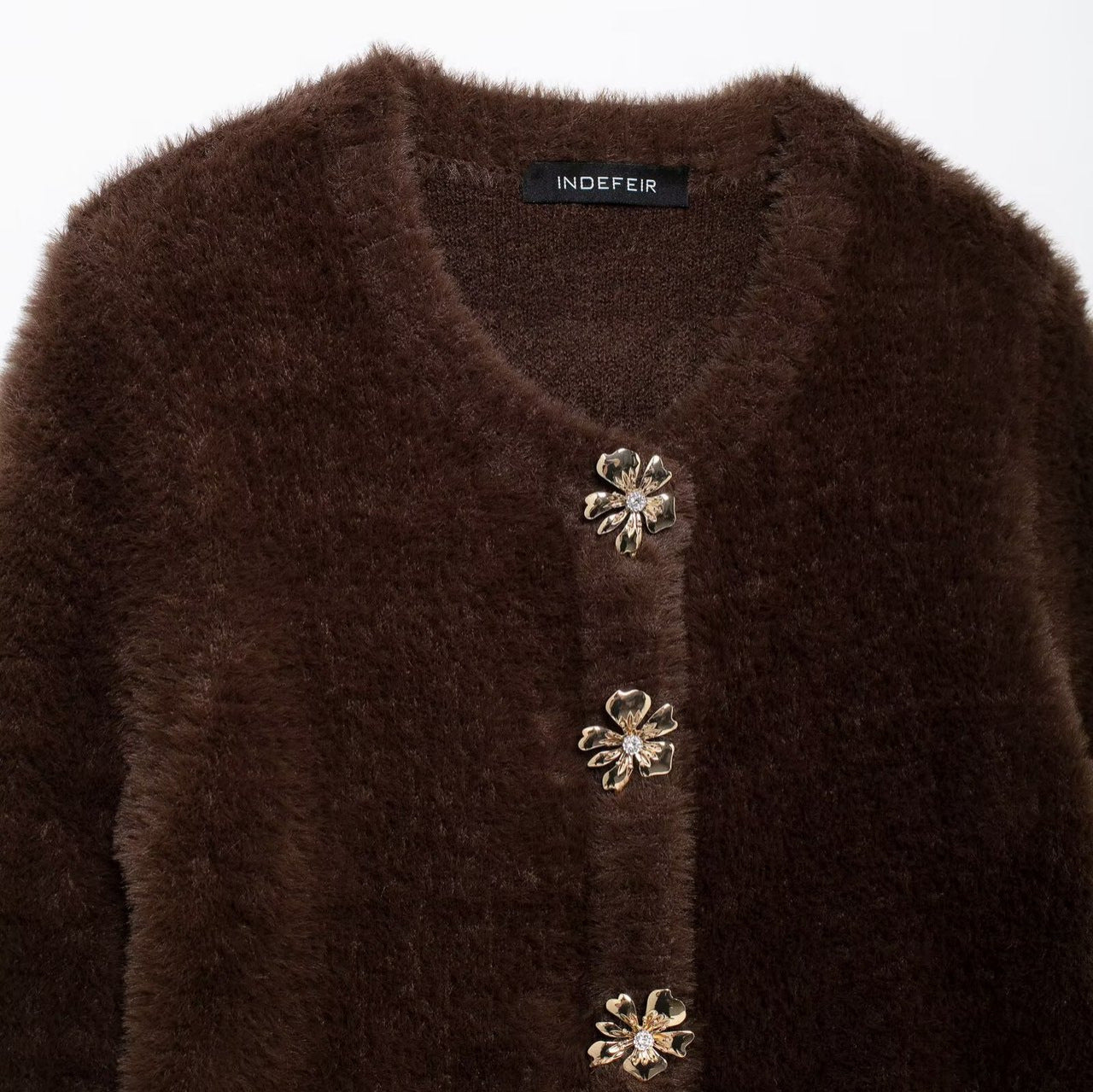 Fur round neck knitted jacket