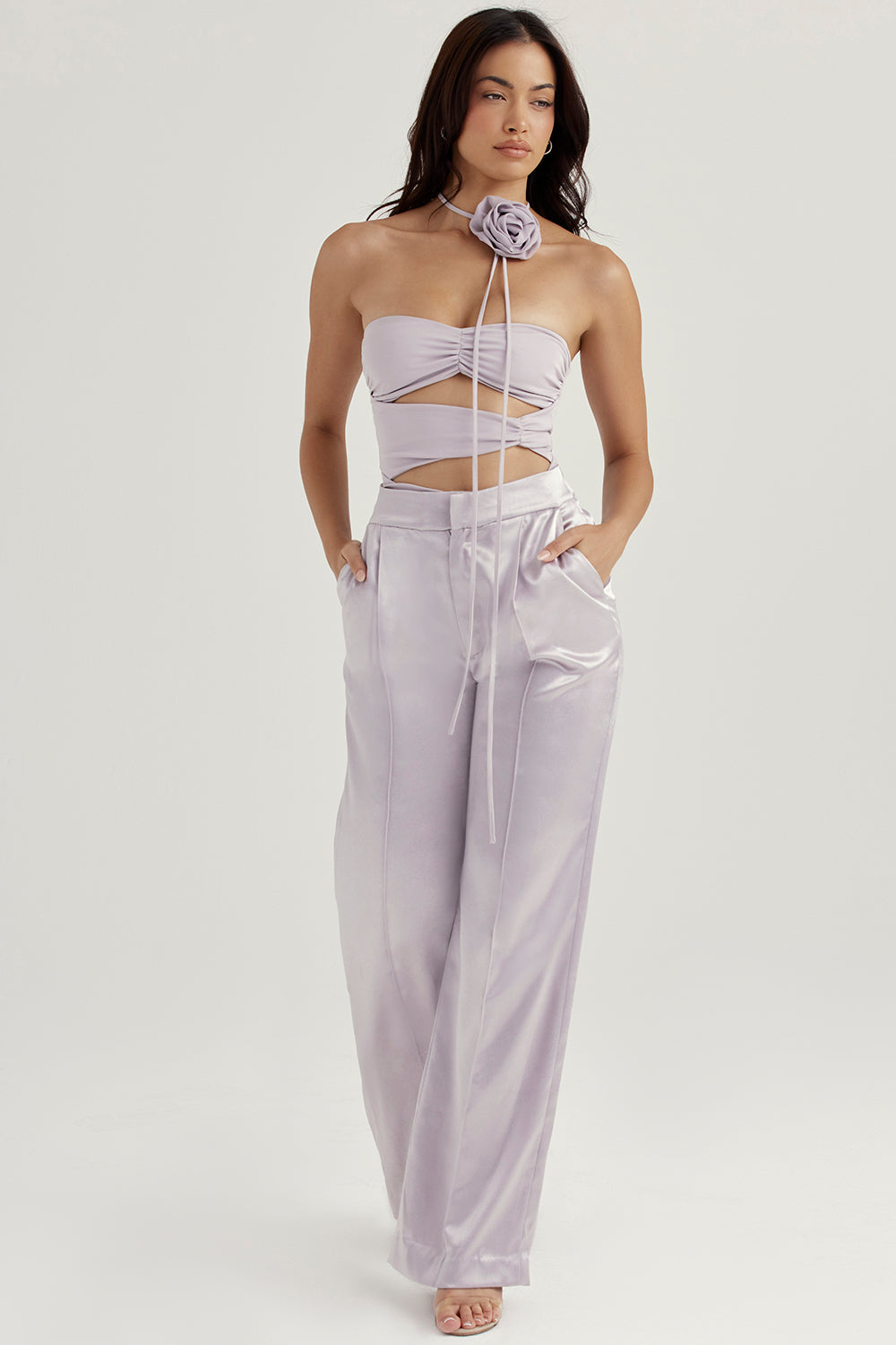 JOIE GREY FLOWER TRIMMED MESH BODYSUIT - purple