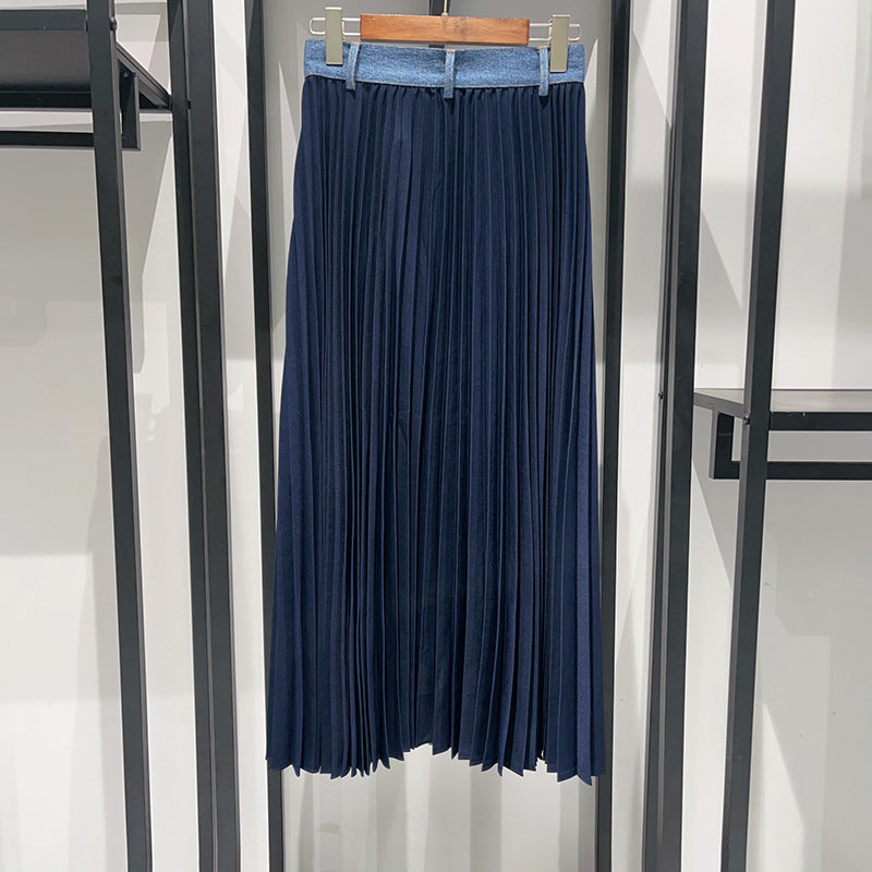 Tide Line Denim Panels Pleated Skirt