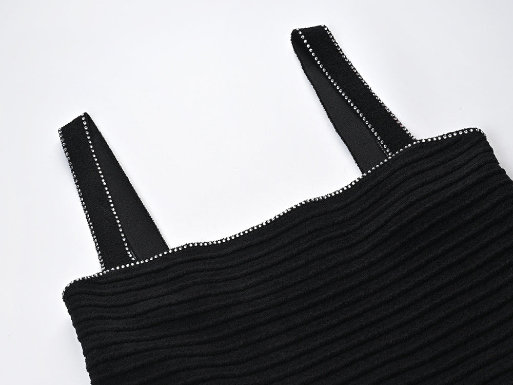 MINI DRESS WITH RHINESTONES - Black