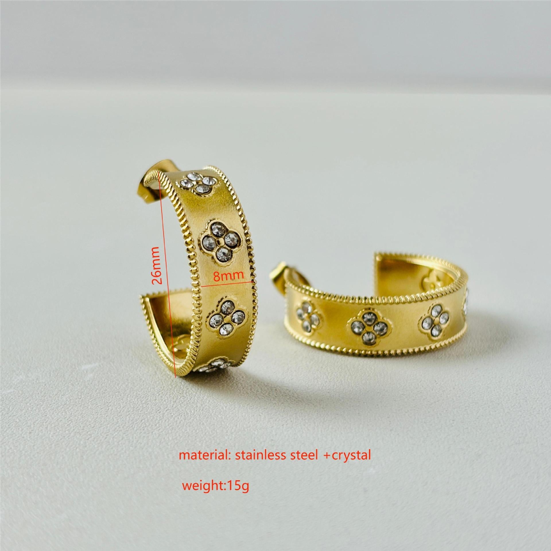 C-ring clover earrings and necklace set - Gold