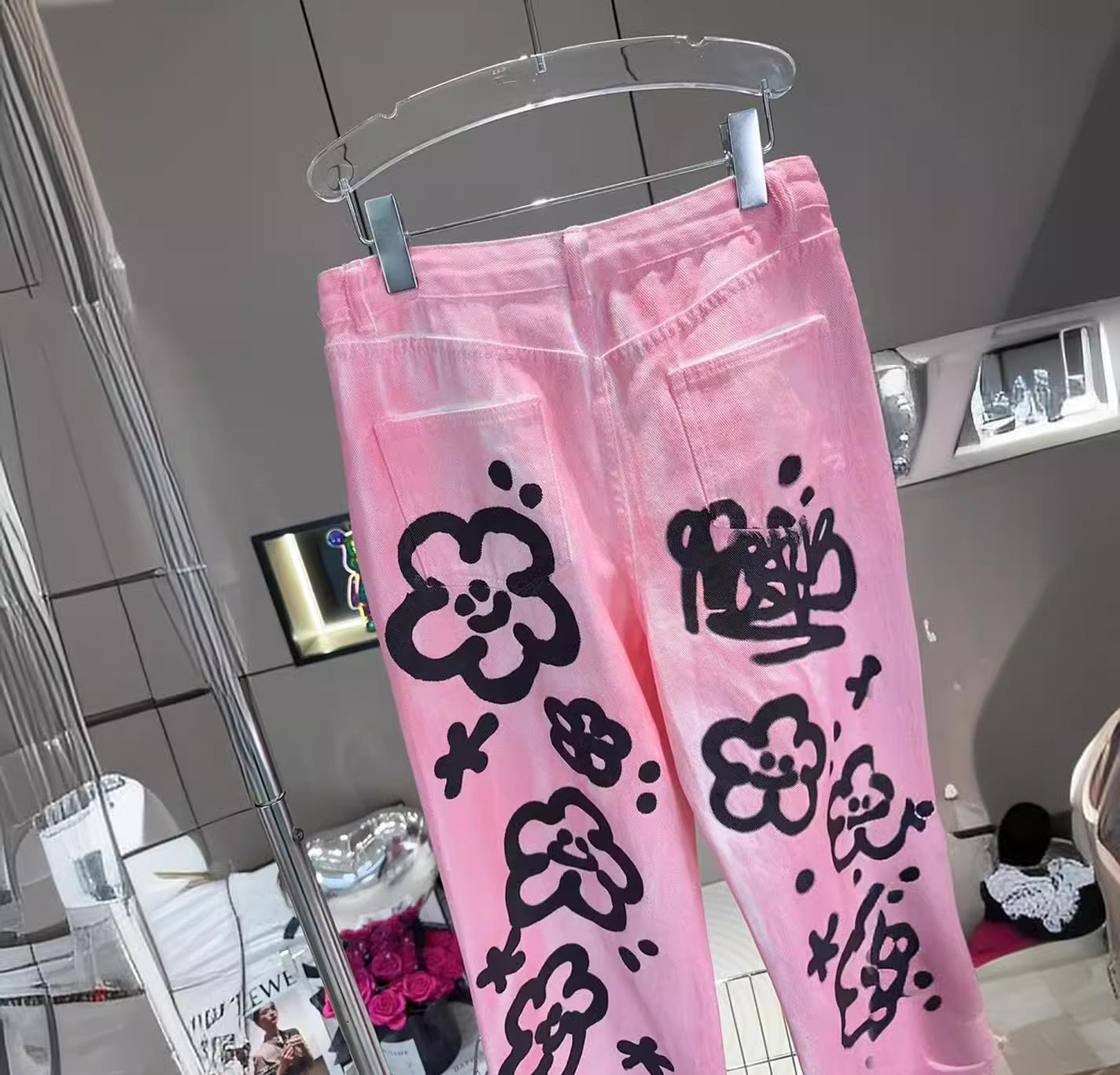 Floral graffiti cartoon print pant
