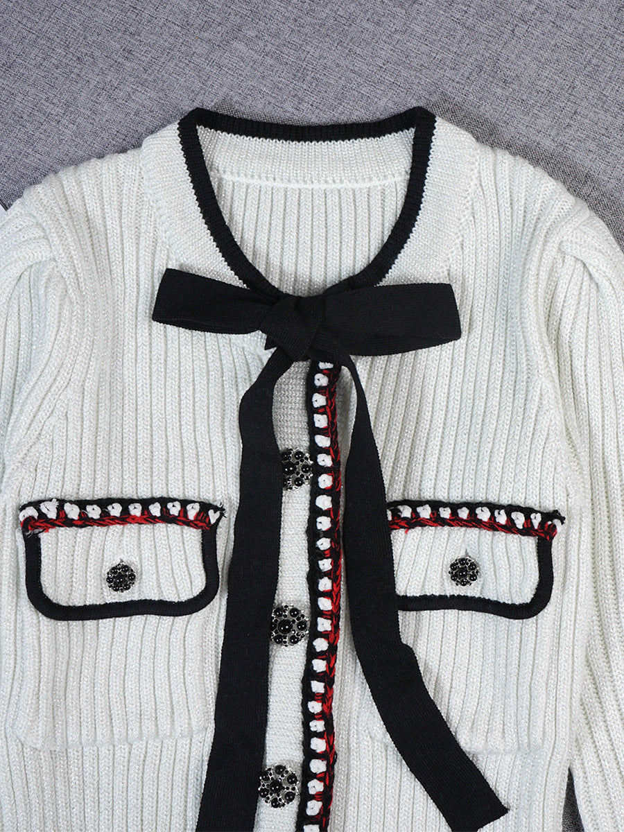 Genevieve Embellished Knit Bow-Tie Mini Dress - White