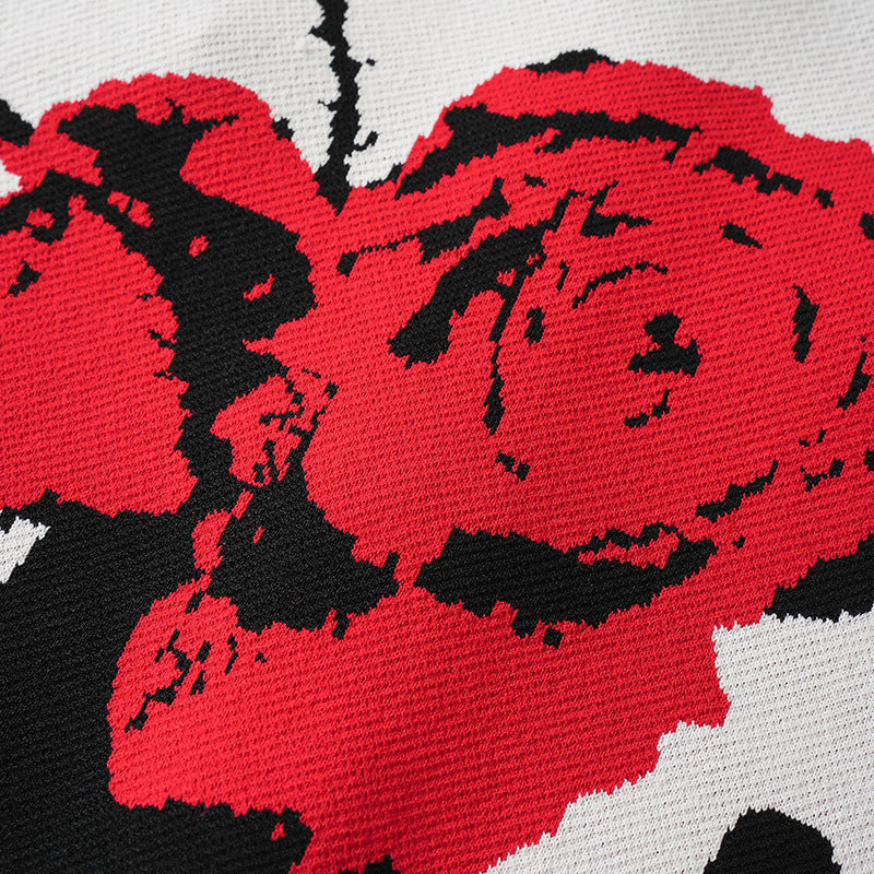 Rose jacquard flower metal buckle trim top