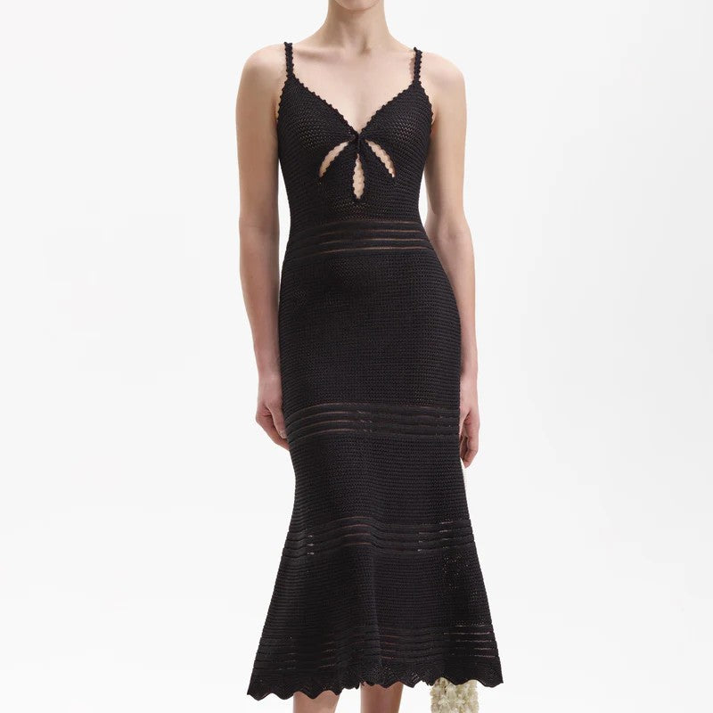 BLACK CROCHET CUT OUT MIDI DRESS