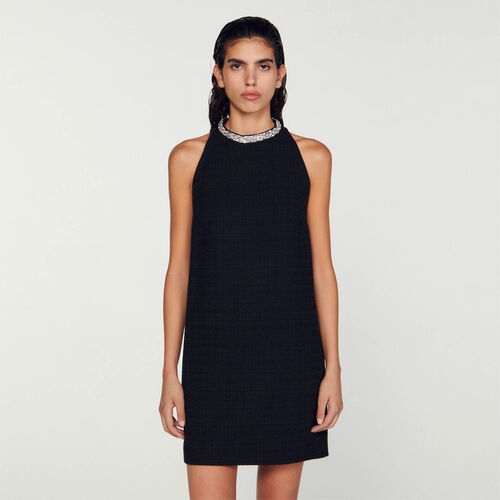 SANDRO DRESS WITH JEWELLERY COLLAR
