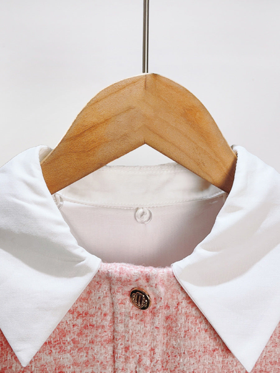 Summer new tweed contrast lapel dress