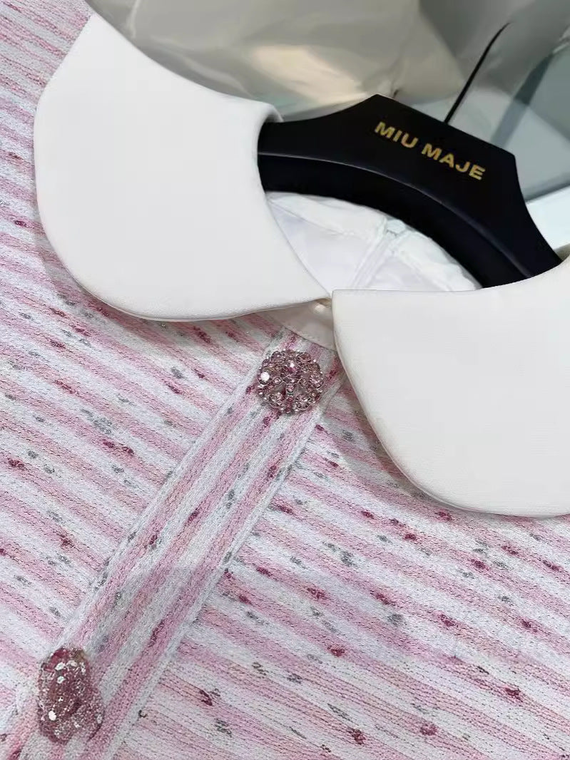 Doll collar short-sleeved pink dress