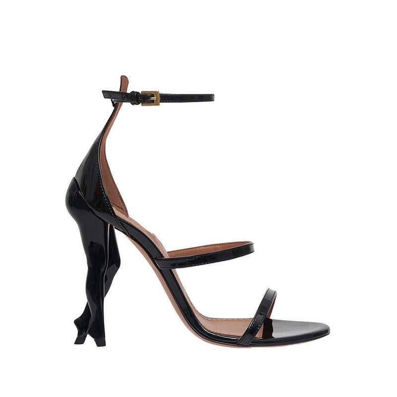 leather round toe open-toe ultra-high heeled