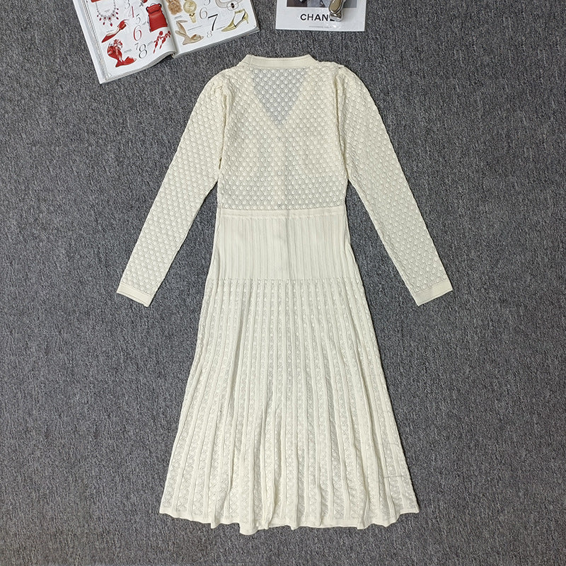 V-neck hollow striped knit dress