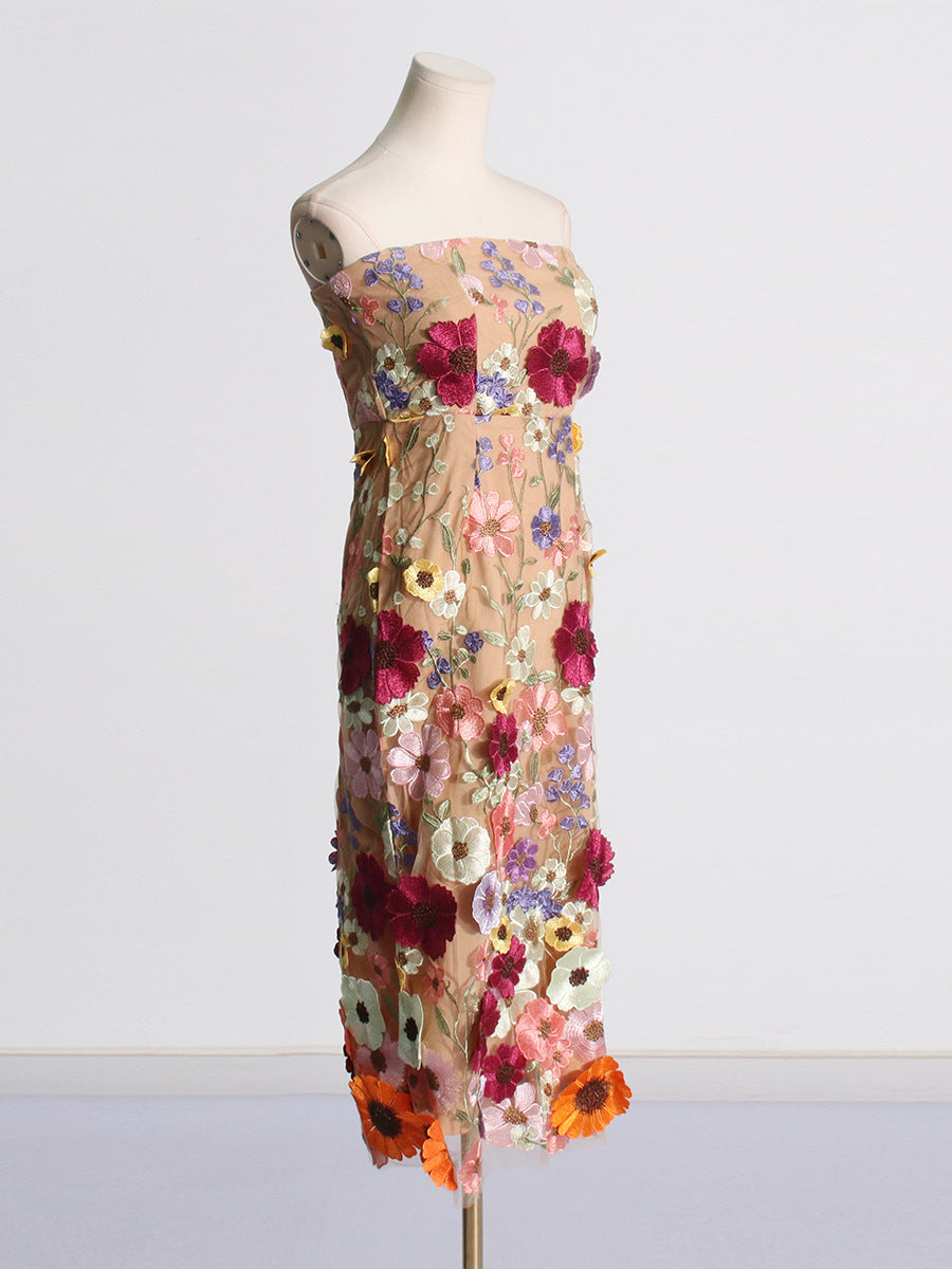 Flower embroidery women dress