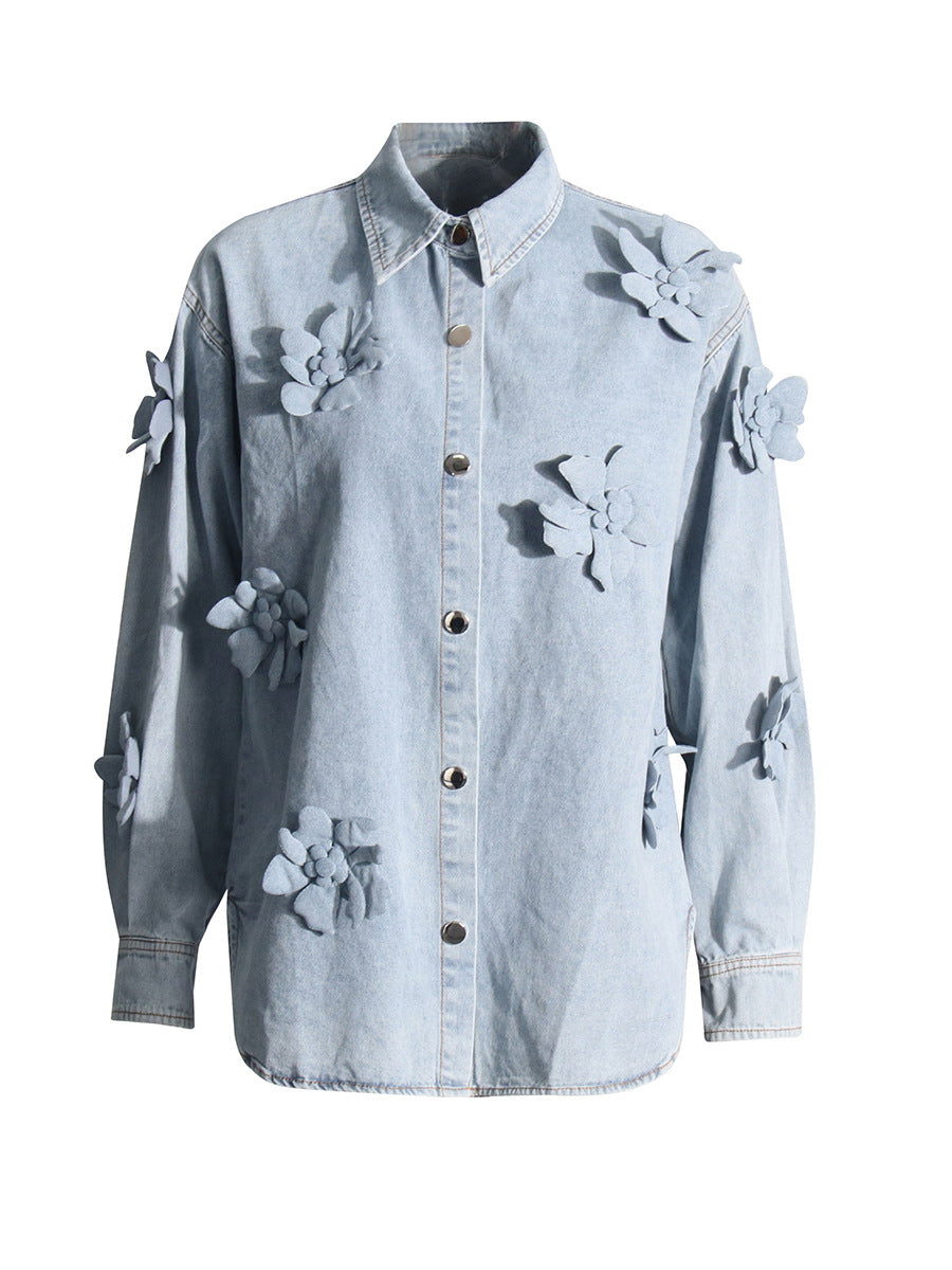 Flower decoration stitched denim Coats for women