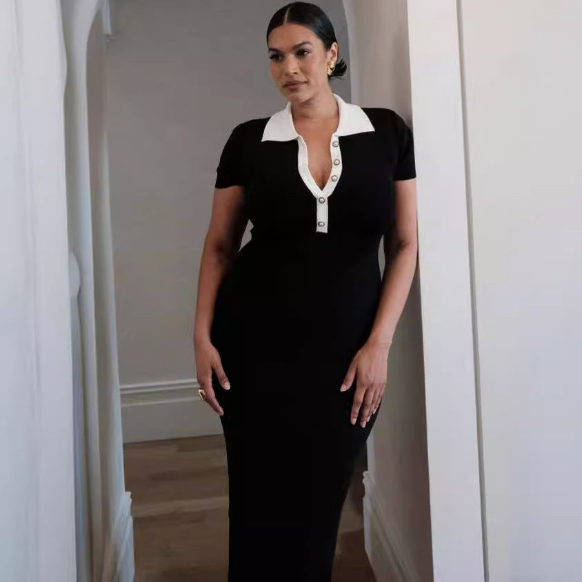 Hip short sleeve long dress