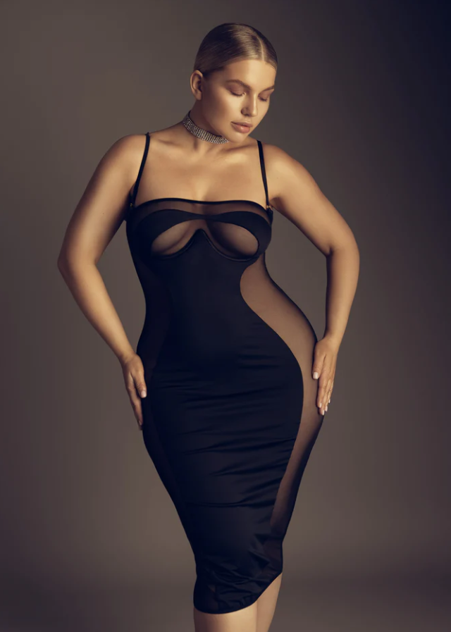 VALERIA CUTOUT MESH MIDI DRESS - Black