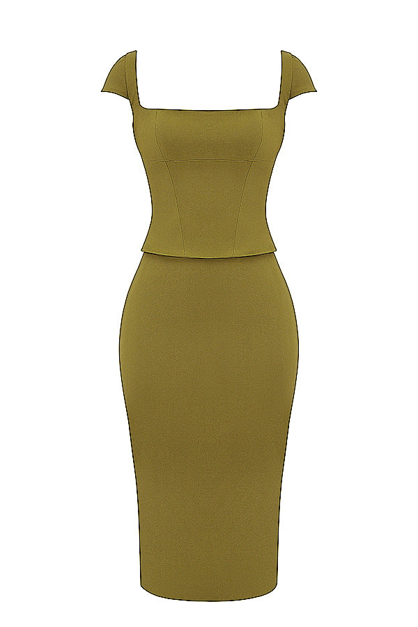 LAYANA OLIVE CORSET MIDI DRESS - Olive green